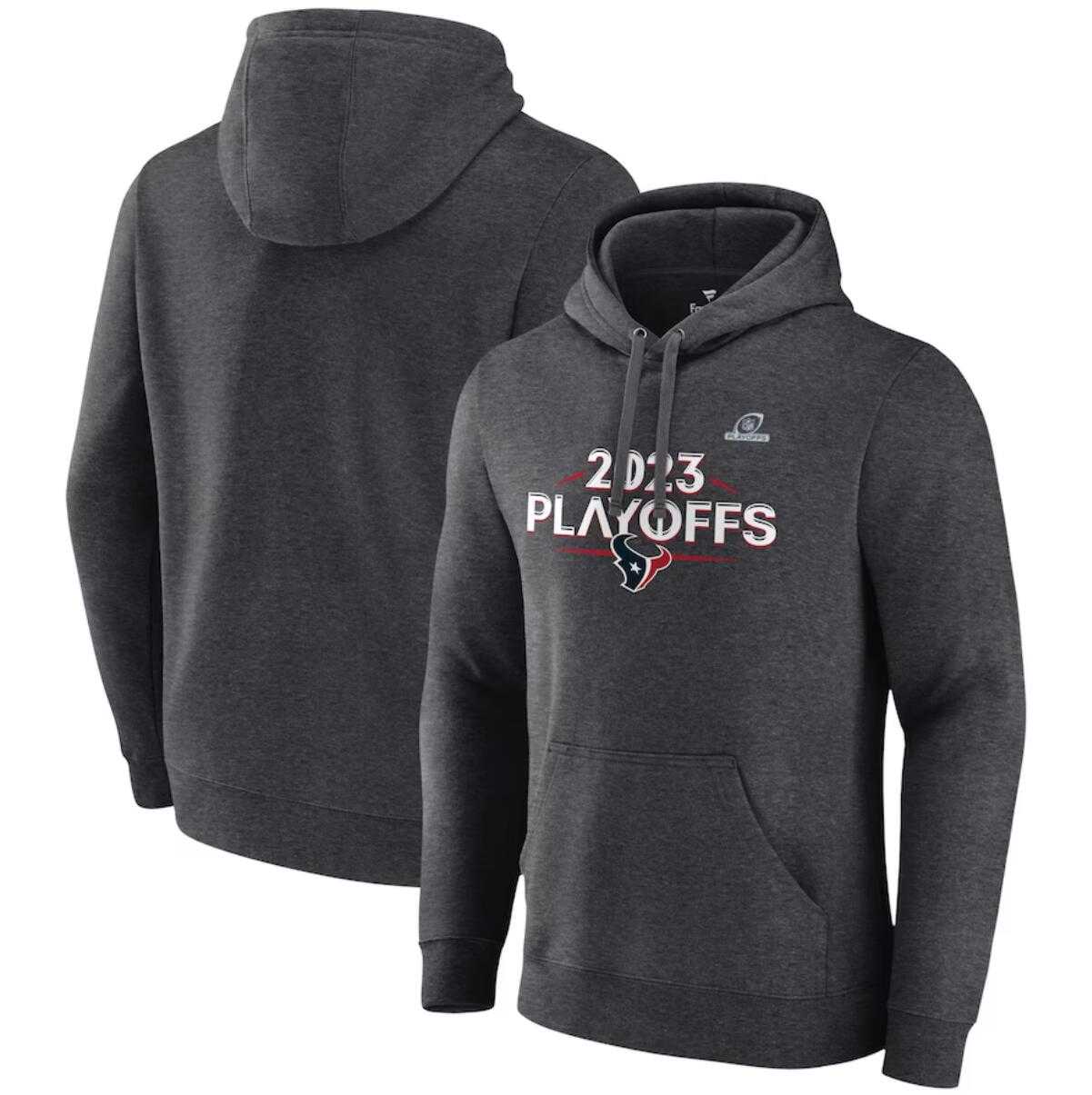 Men's Houston Texans Heather Charcoal 2023 Playoffs Fleece Pullover Hoodie,We sell and wholesale Men's Houston Texans Heather Charcoal 2023 Playoffs Fleece Pullover Hoodie on line form chian!